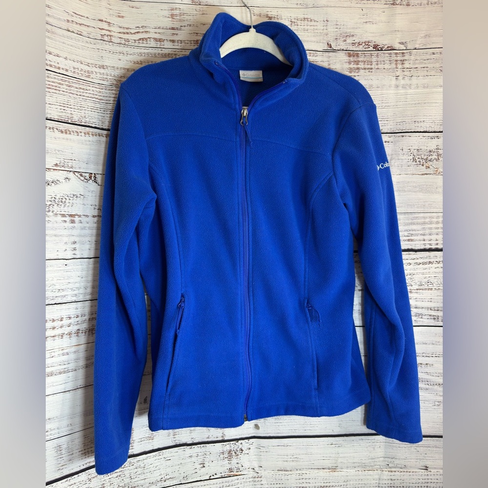 Columbia Fleece Jacket Womens Size Medium Full Zip Outdoors Cozy‎ Blue Logo